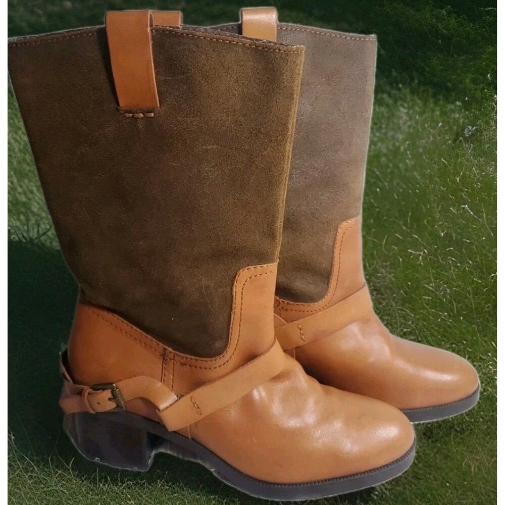 Lauren Ralph Lauren Cacey Womens Mid-Calf Boots Sz 8.5 Brown Suede Harness‎